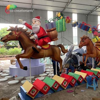 遊園地のためのクリスマスの装飾のサンタの馬の樹脂のギフト用の箱のツーコンのランタン